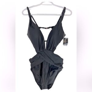 New NWT Bar iii black criss cross one piece monokini swimsuit Sz L